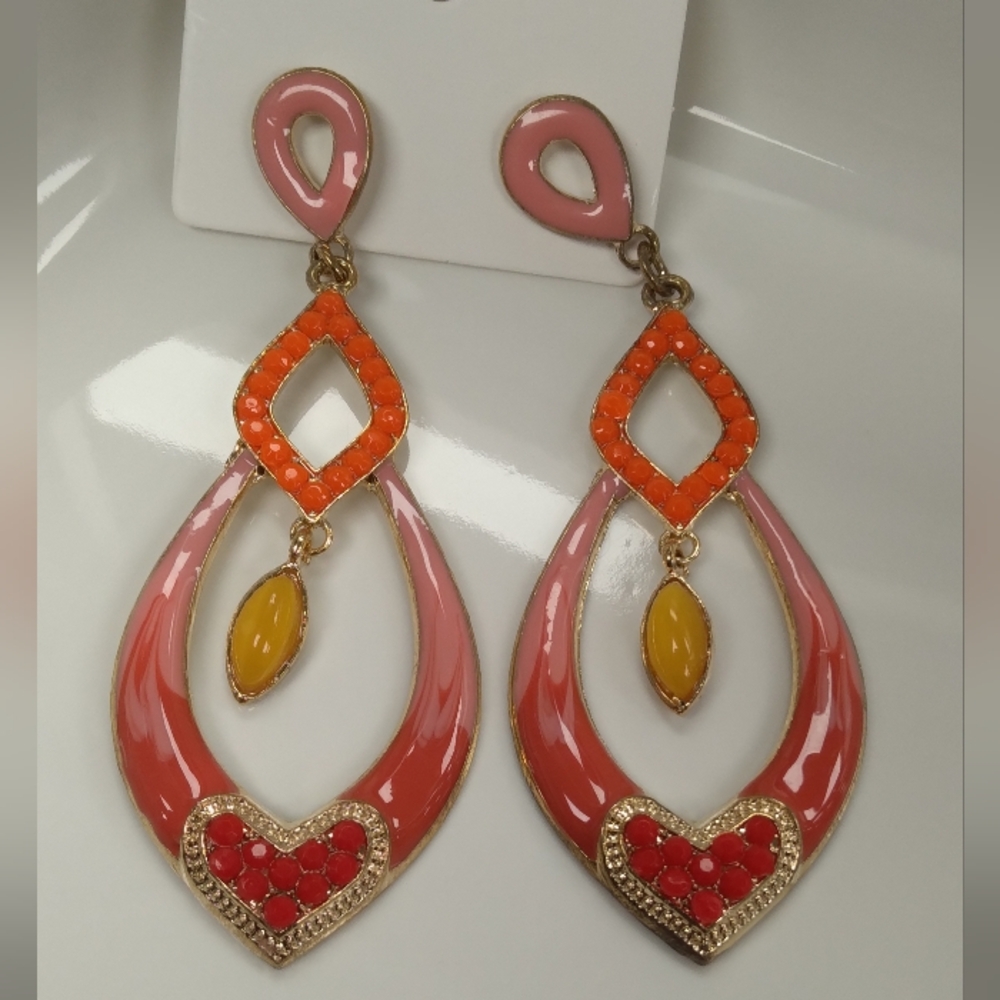 Elegant Orange and Red Teardrop Earrings